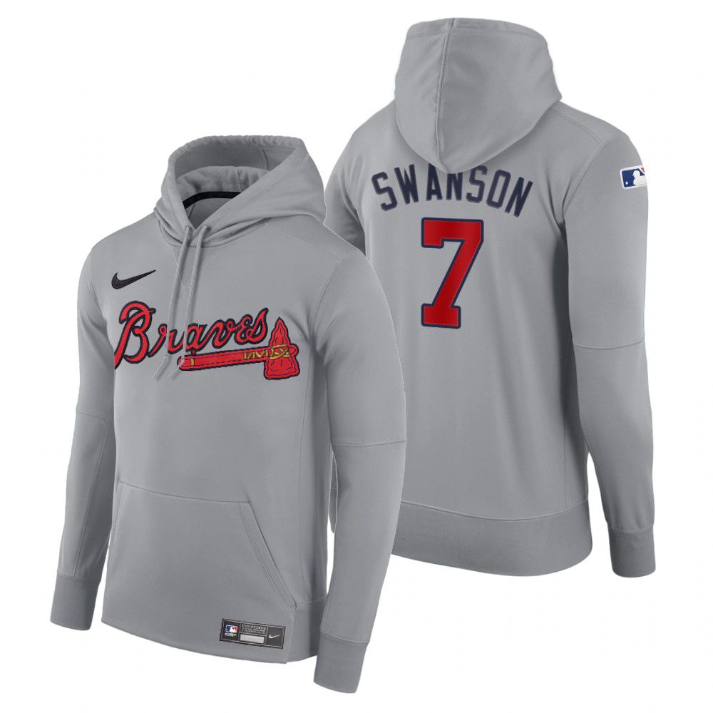 Men Atlanta Braves #7 Swanson gray road hoodie 2021 MLB Nike Jerseys->cincinnati reds->MLB Jersey